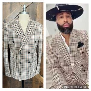 ROSSIMAN Plaid Suit Slim Fit Double-Breasted Blazer & Matching Pants Milano 42R